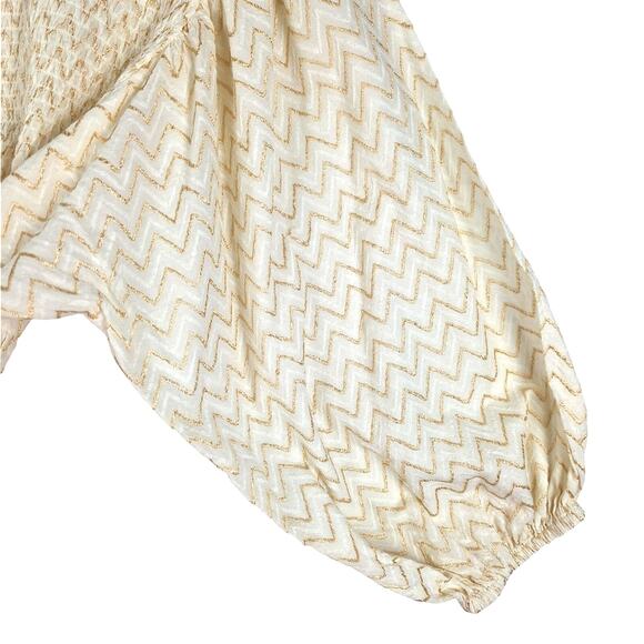 Womens Top XL Boho Chic Peasant Cottagecore Smocked Chevron Feminine Mock Neck - Picture 3 of 8